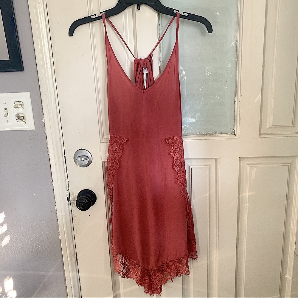 Free People burgundy lace tunic top XS